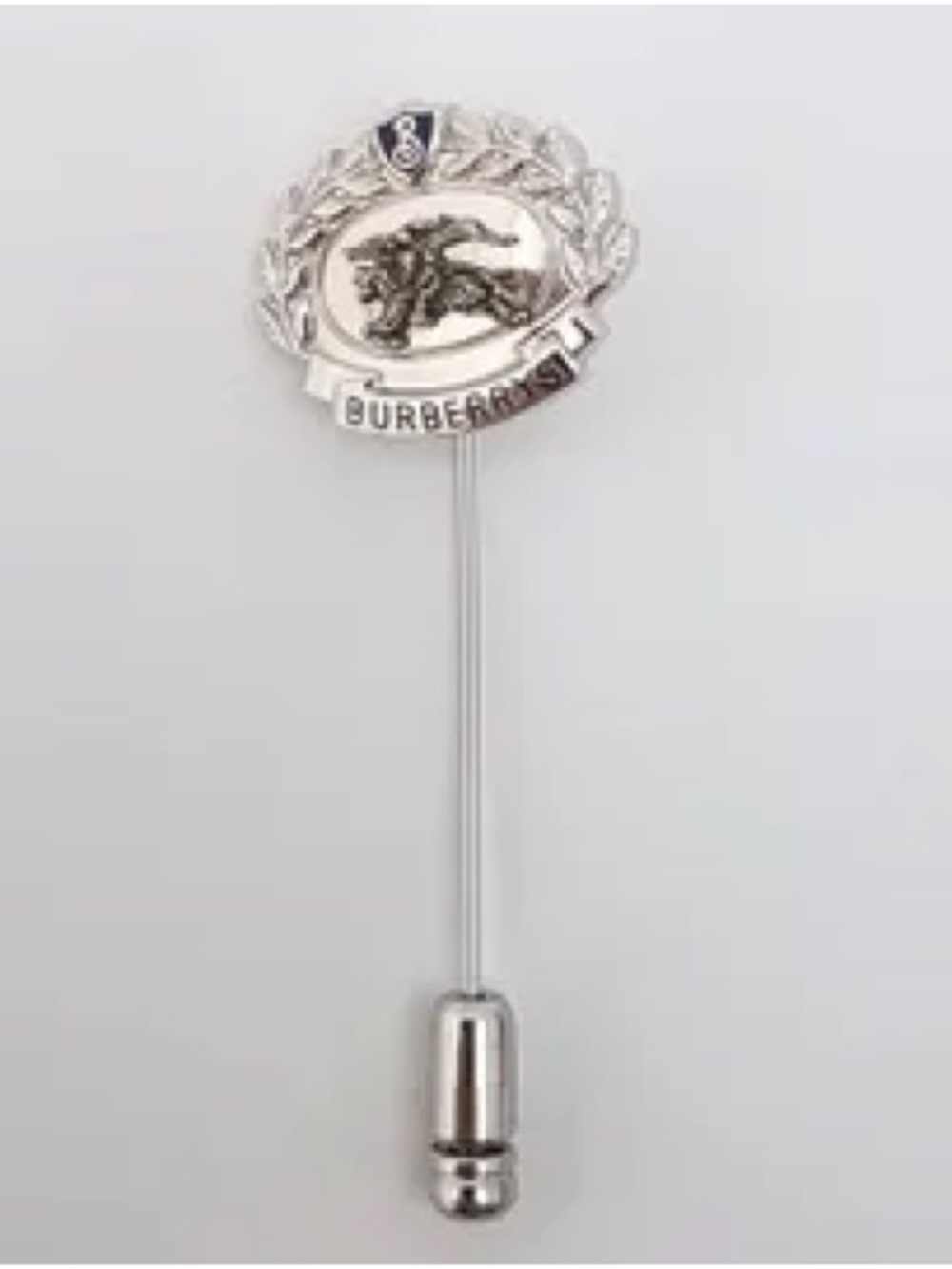 Burberrys Silver-Tone Equestrian Crest Stick Pin w. logo Signed VTG Auth. 80th